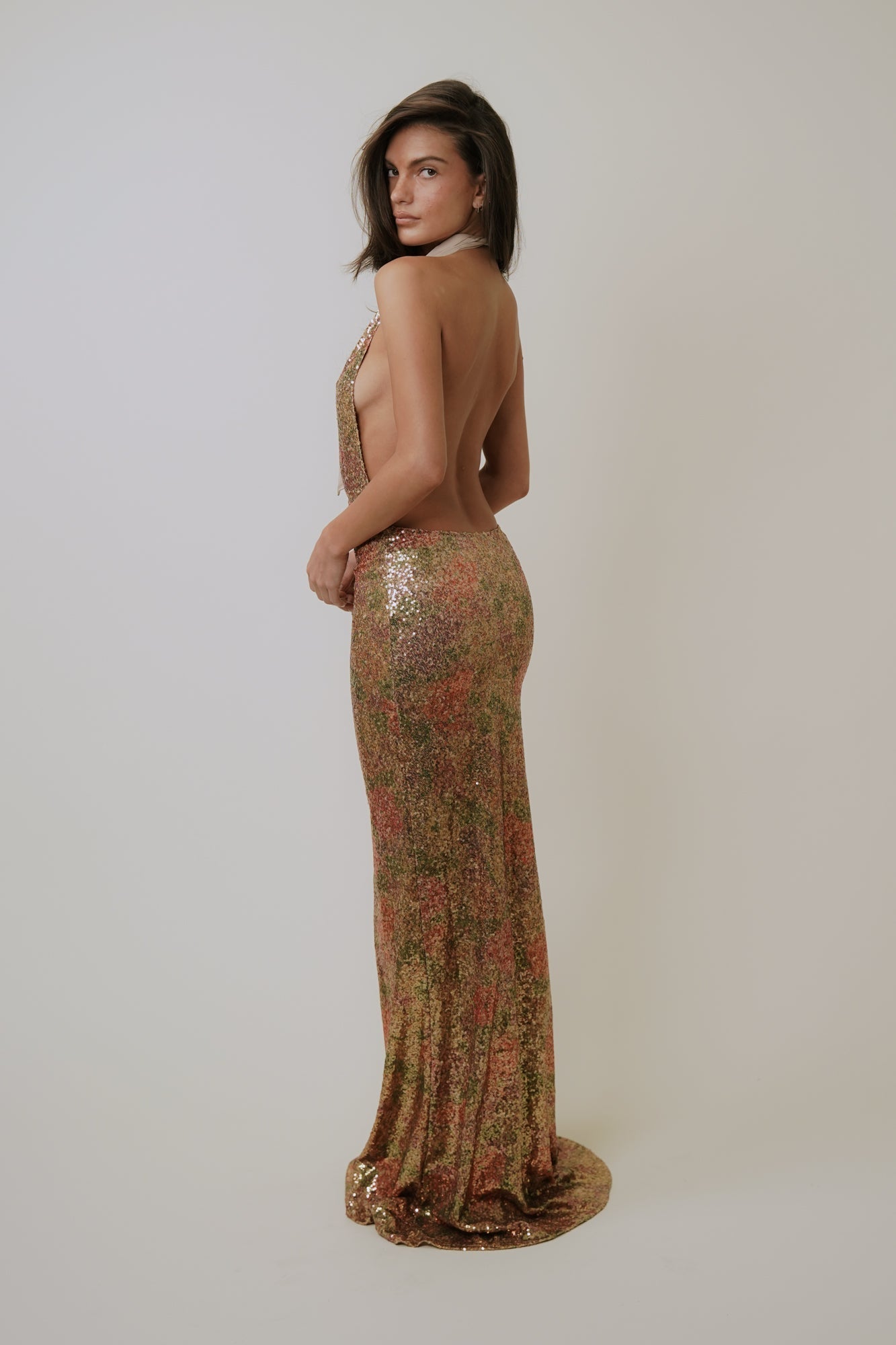 Uma Sequin Halter Maxi Dress