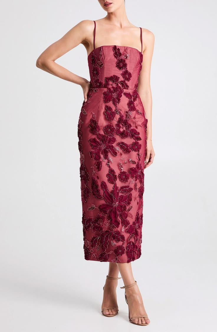 Johanna Floral Midi Dress - Merlot