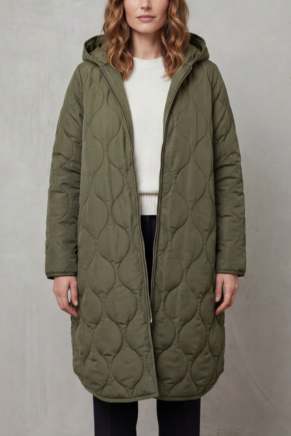 Harper Hooded Wave Quilted Longline Puffer Coat - Light Green