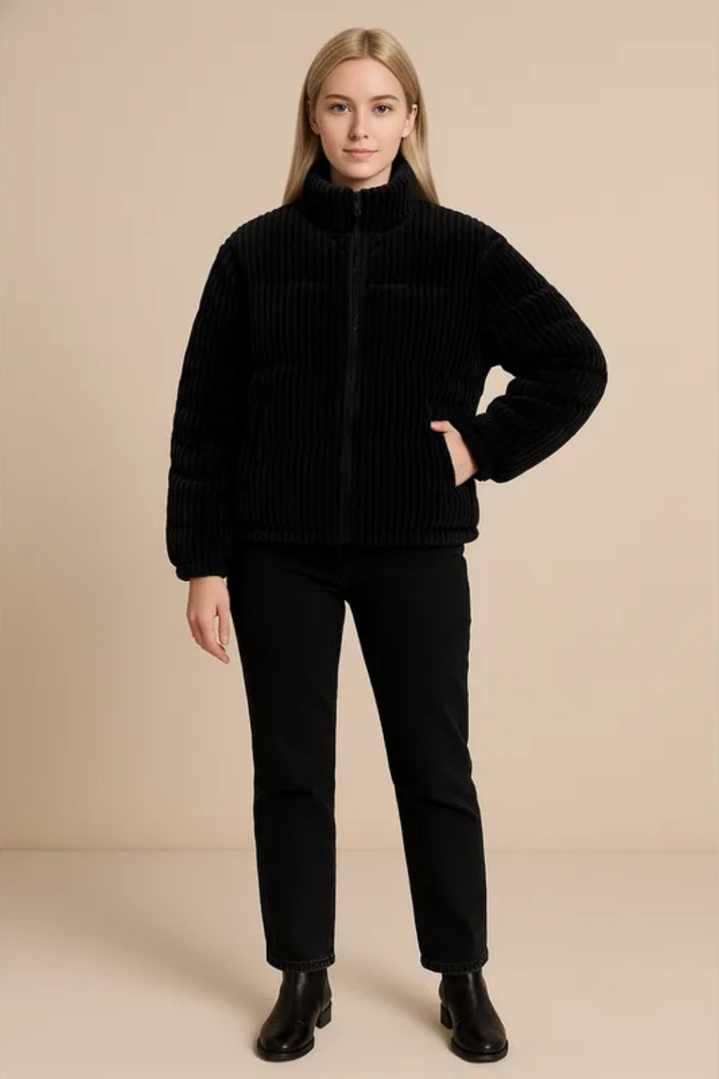 Nara High Neck Quilted Puffer Jacket - Black