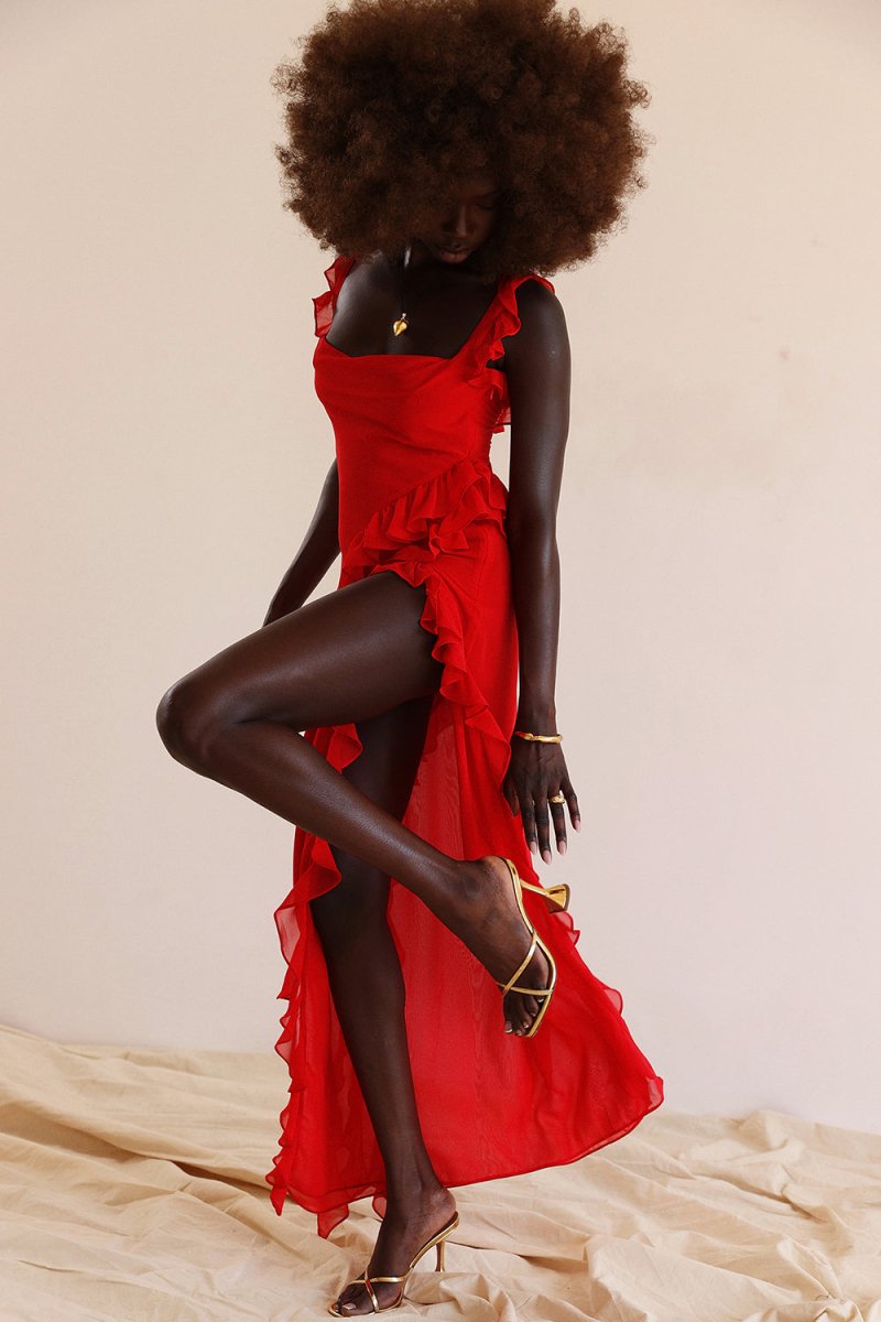 VICTORIA RUFFLED MAXI DRESS