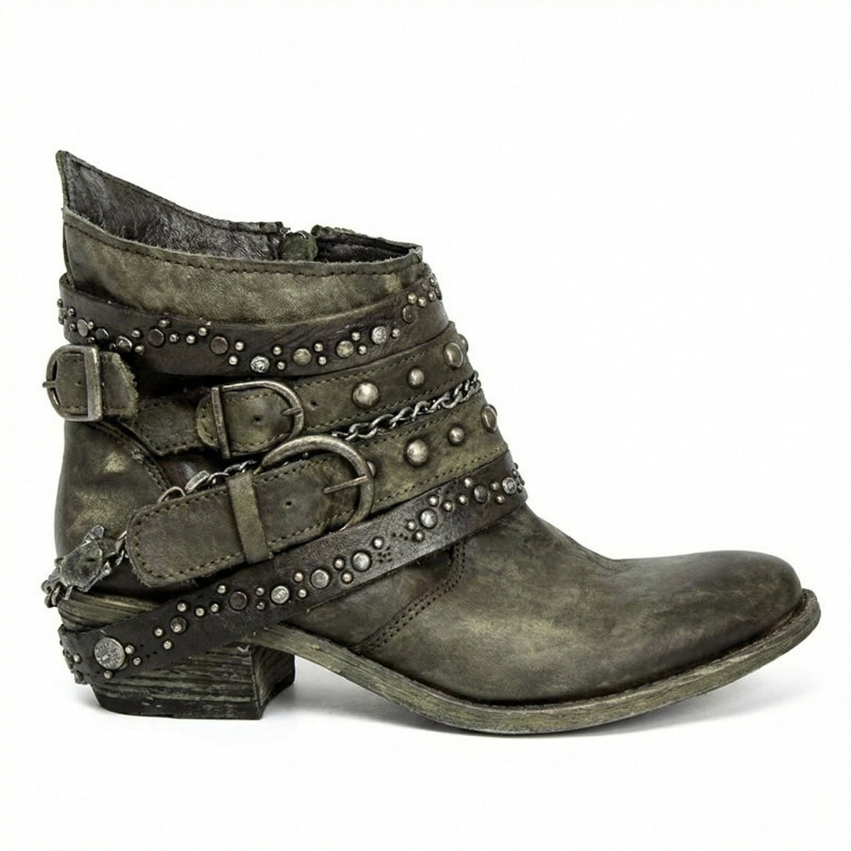Aila Studded Ankle Boots - Green