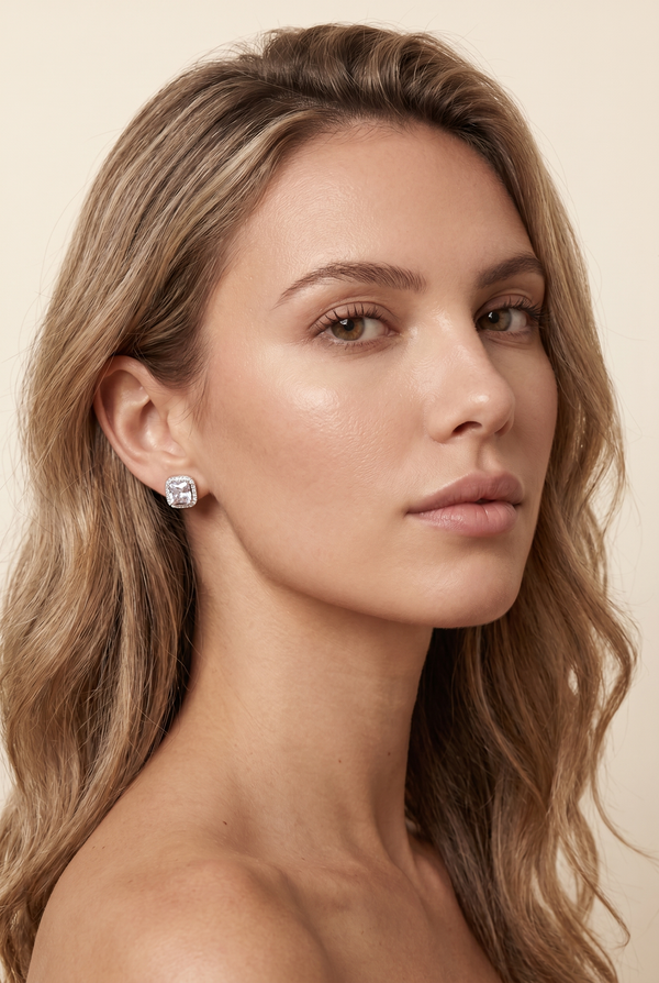 Calista Square Crystal Stud Earrings