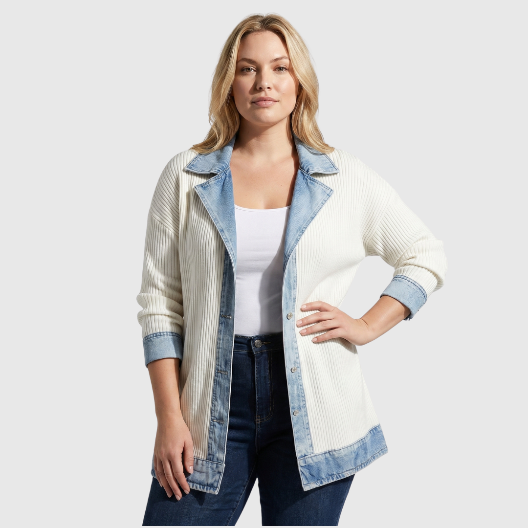 Dagmar Contrast Lapel Knit Jacket - Ivory
