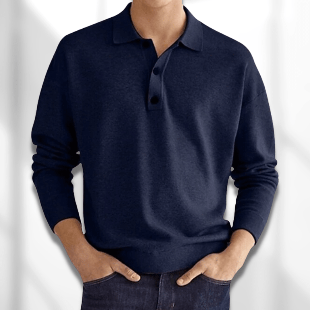 Damon Fine Knit Polo Shirt - Blue