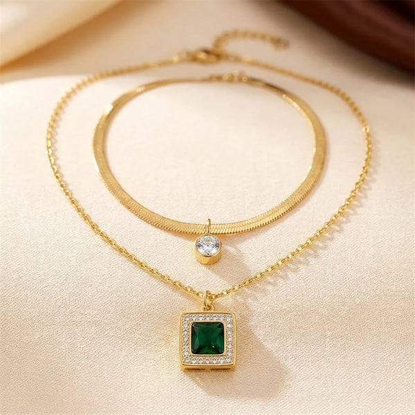 Emberlynn Layered Green Stone Necklace