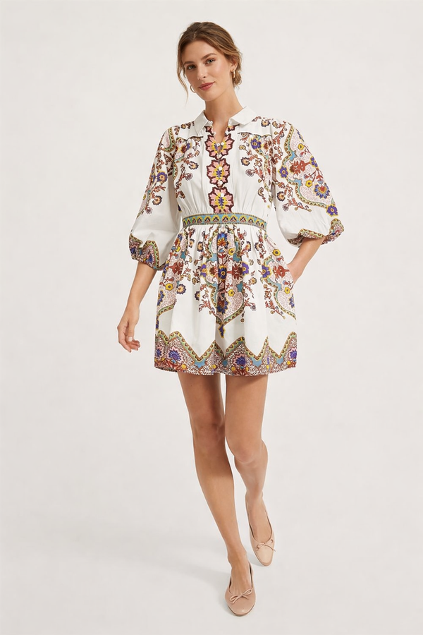 Enid Printed Puff Sleeve Mini Dress