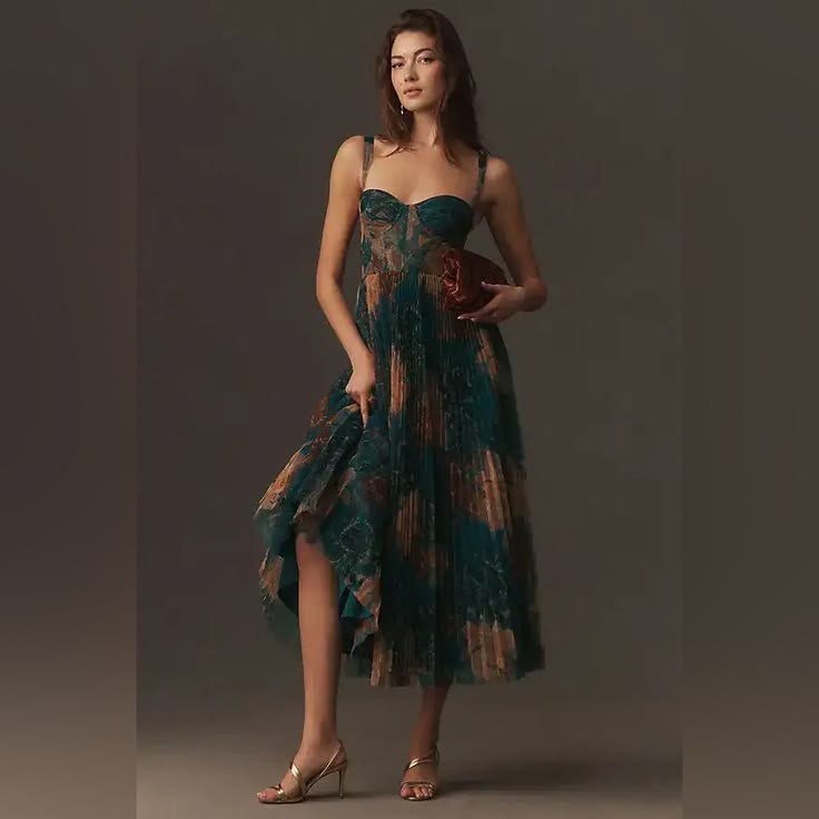 Fenella Floral Ruffle Gown - Teal Floral