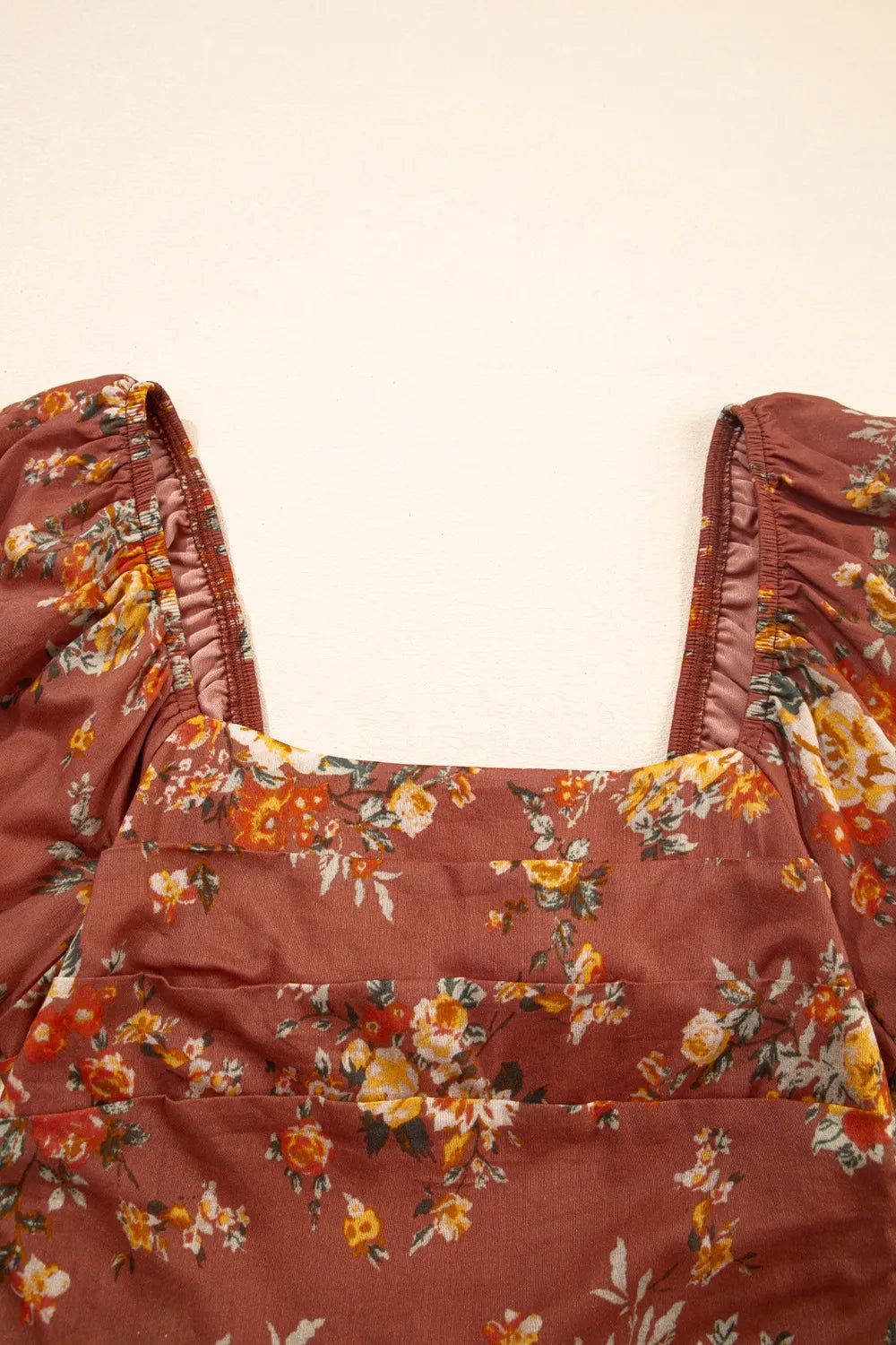 Gita Floral Puff Sleeve Mini Dress - Rust Floral