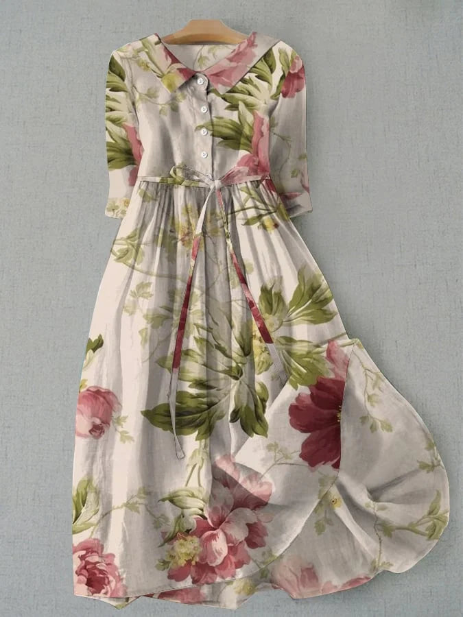 Glynis Collared Floral Midi Dress - Ivory Floral