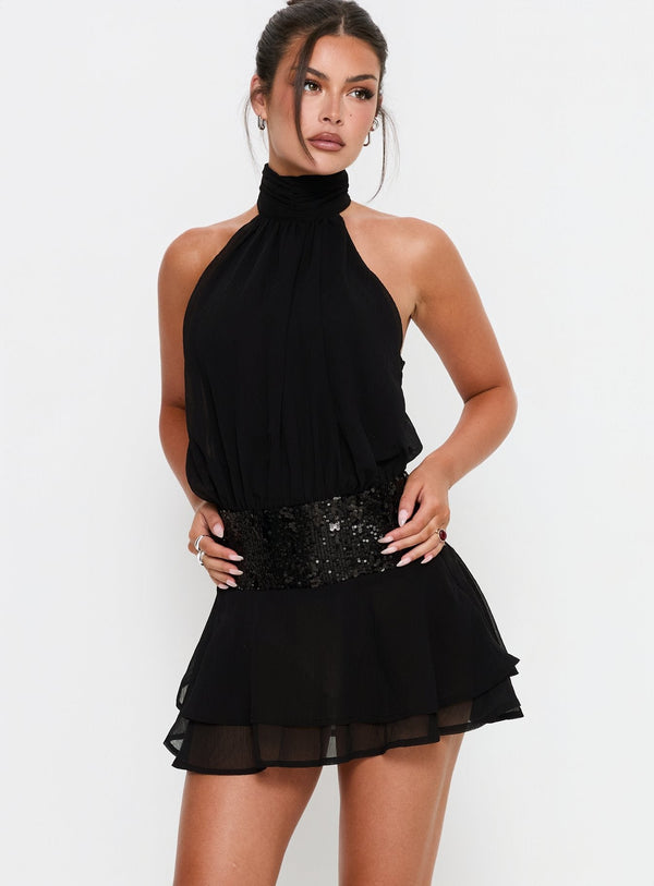 Halima Halter Sequin Mini Dress