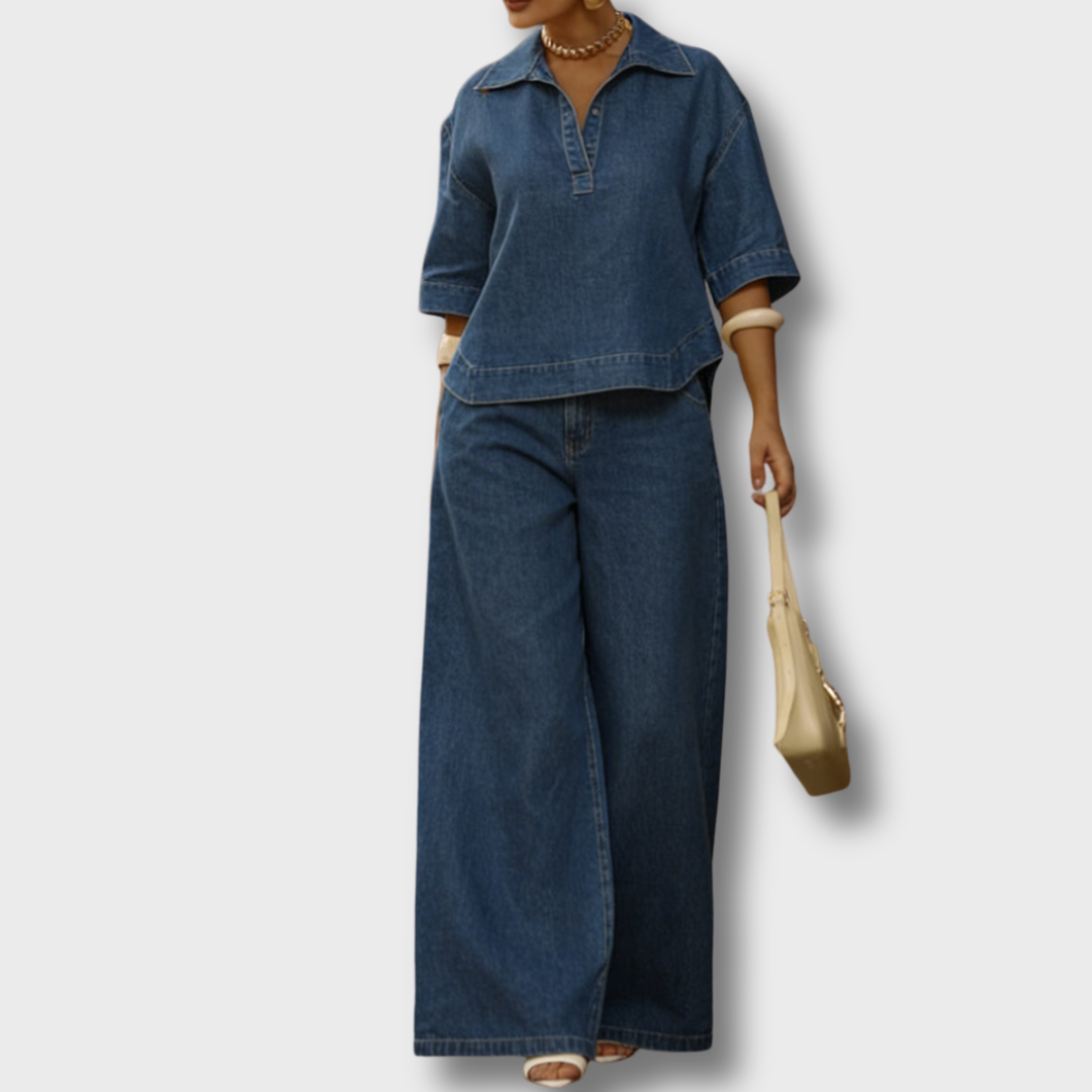 Mallory Denim Top And Wide-Leg Pants