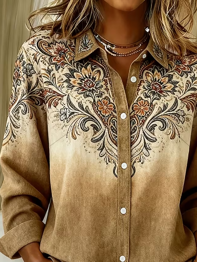 Marcelle Floral Ombre Button Down Shirt - Tan Floral