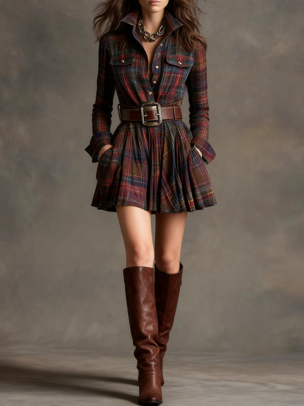 Morwenna Belted Plaid Mini Dress