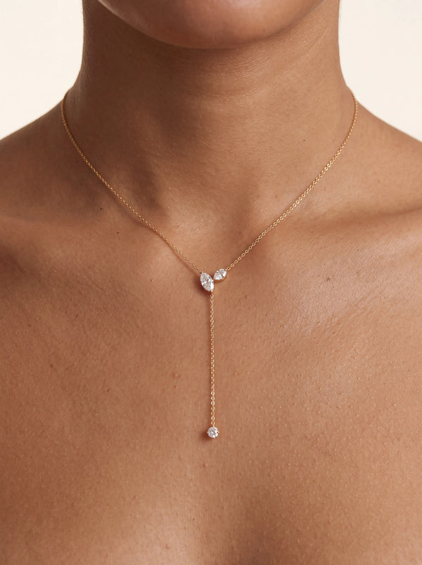 Oriel Gold Crystal Plunge Necklace
