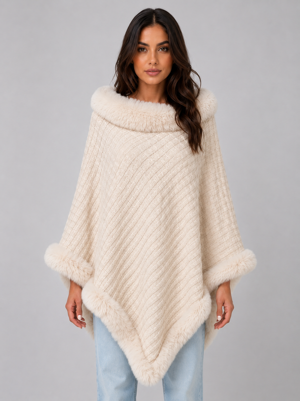 Ottavia Faux Fur Trim Knit Poncho