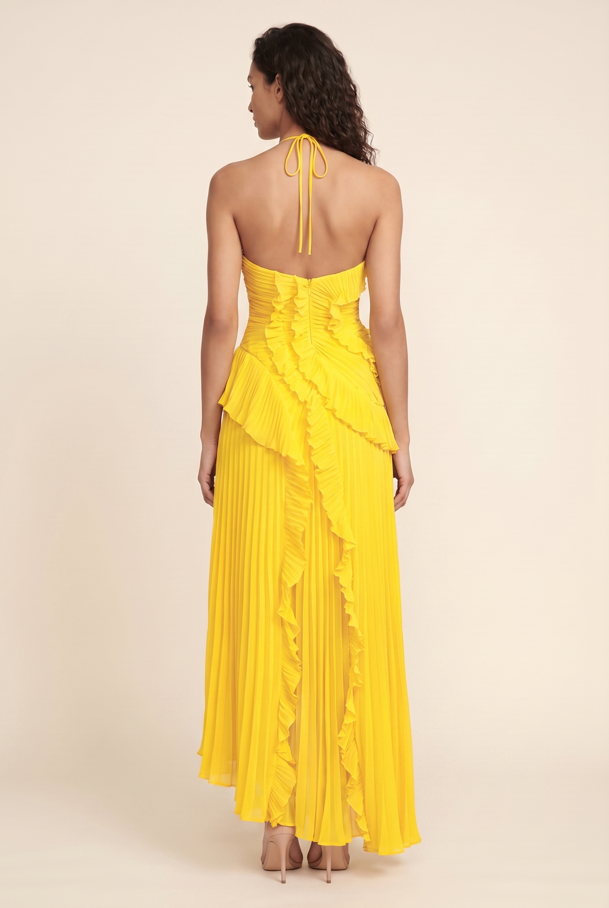 Persia Halter Ruffle Maxi Dress - Yellow