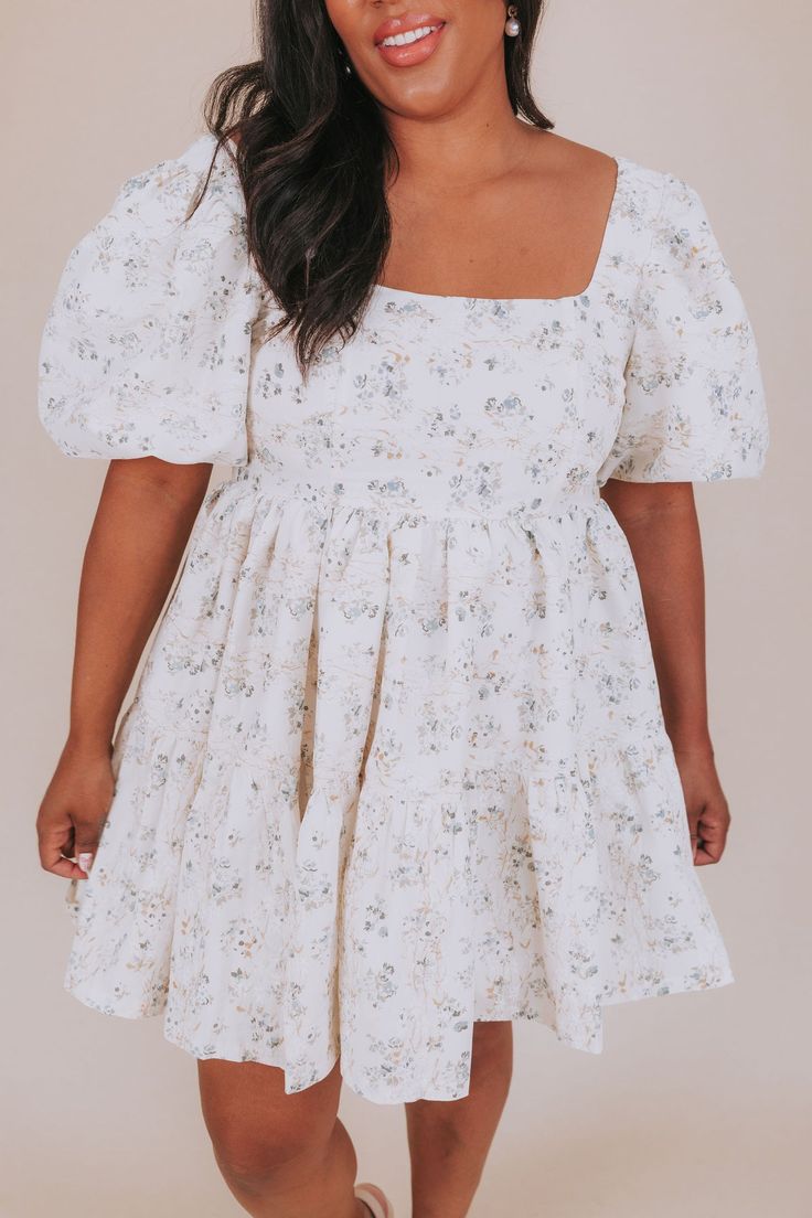 Sarai Puff Sleeve Babydoll Mini Dress - White Floral