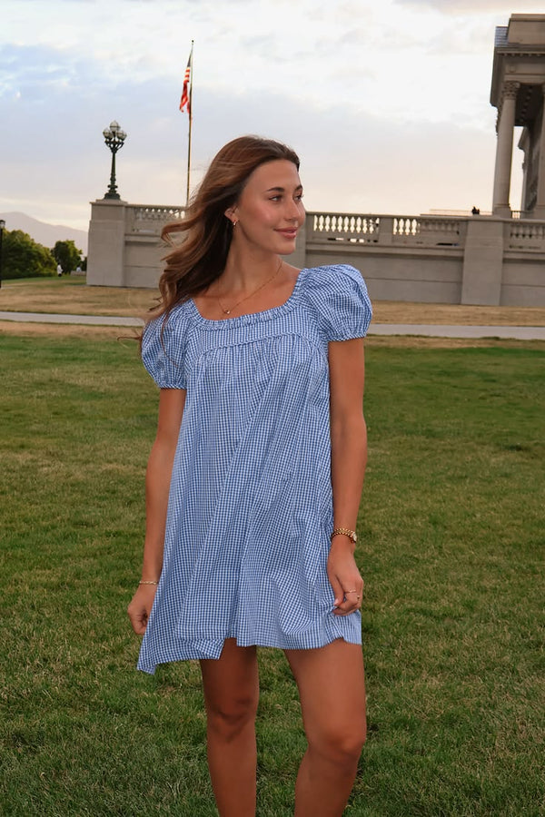 Twyla Gingham Puff Sleeve Mini Dress