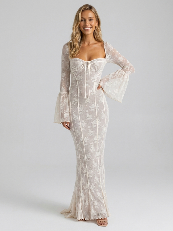 Yael Lace Corset Long Sleeve Maxi Dress