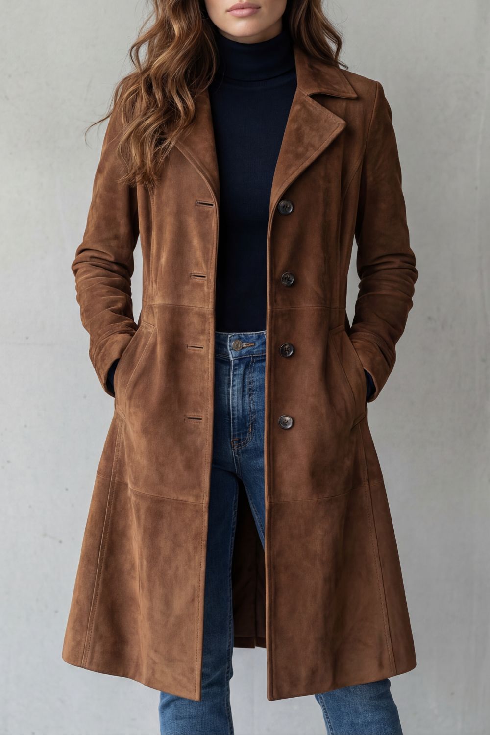 Marloe Suede Longline Coat - Brown