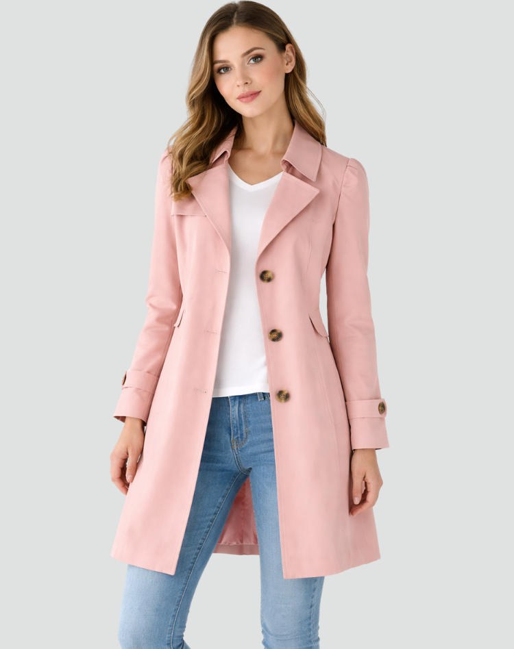 Celeste Tailored Button Trench Coat - Pink