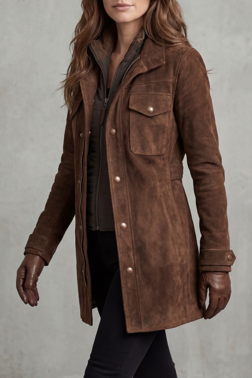 Sabrina Suede Zip Front Utility Button Jacket