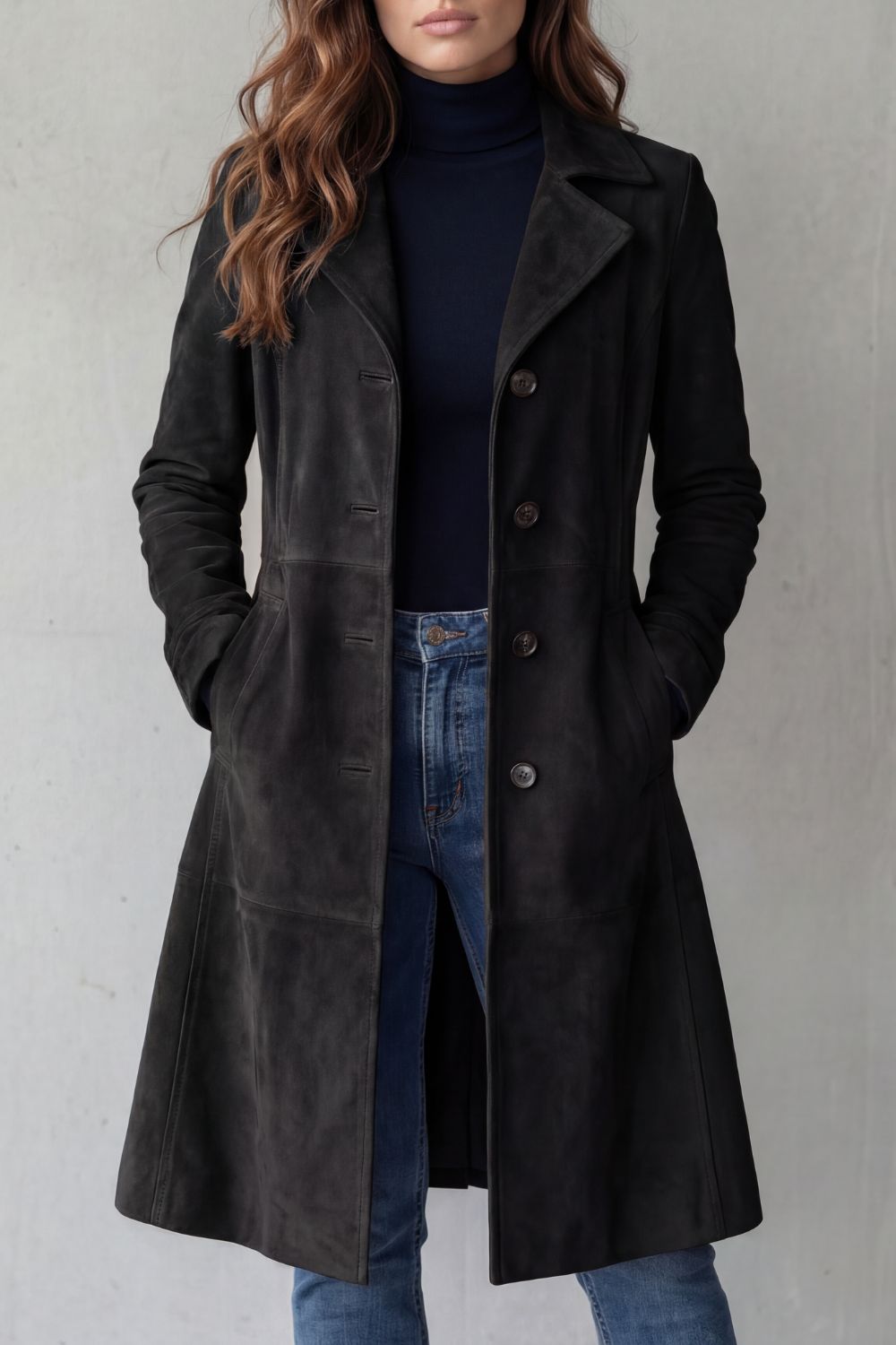 Marloe Suede Longline Coat - Black