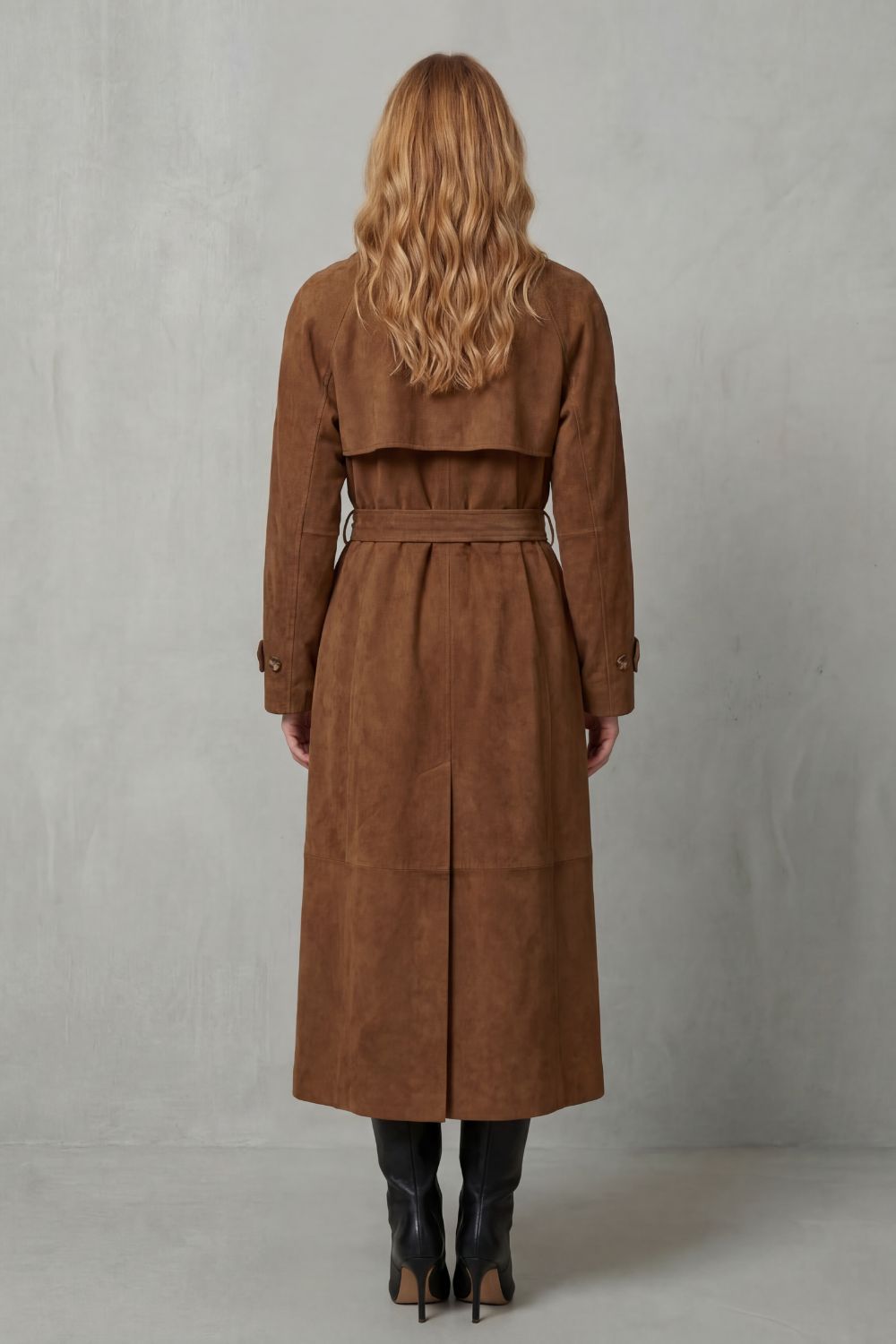 Savannah Suede Double Breasted Belted Trench Coat
