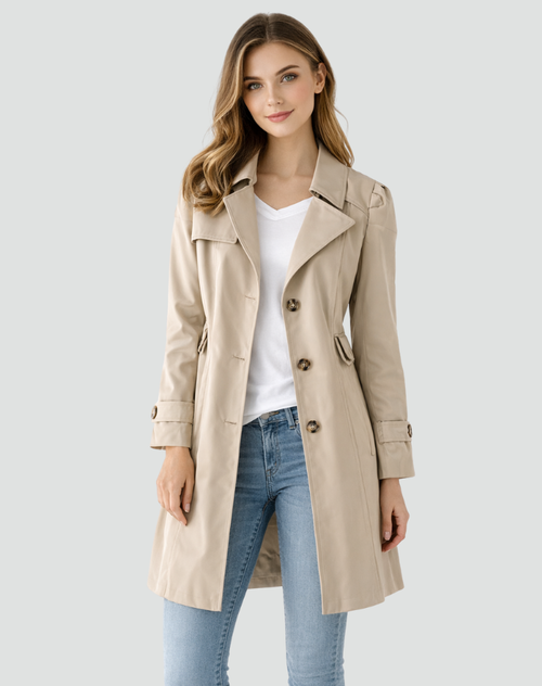 Celeste Tailored Button Trench Coat - Khaki