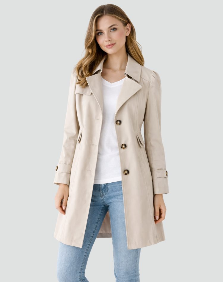 Celeste Tailored Button Trench Coat - Beige