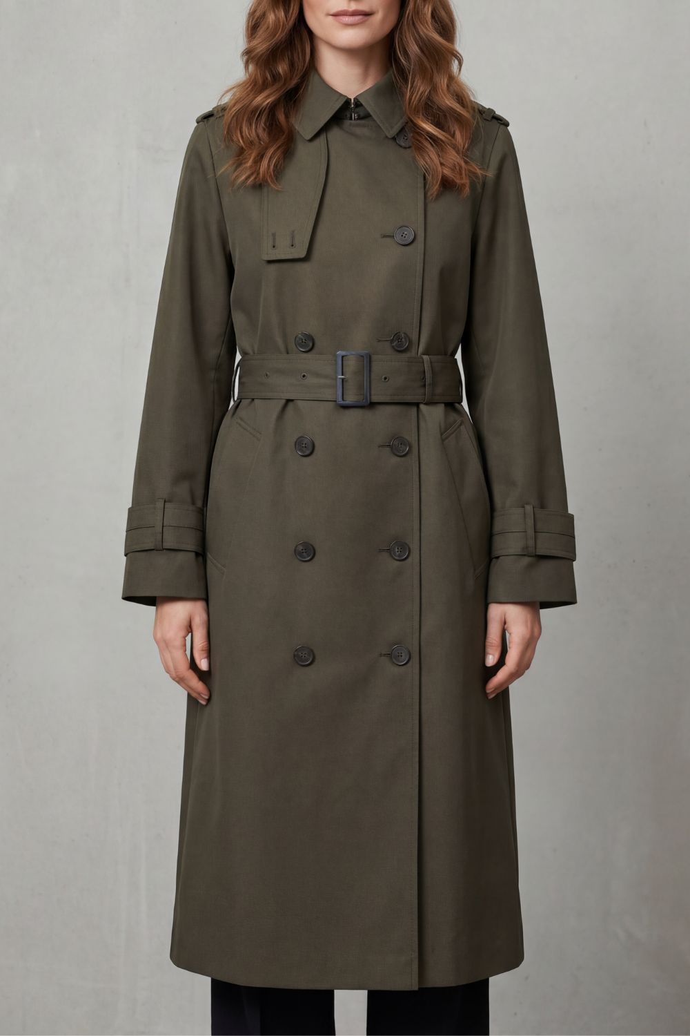 Hadley Double Breasted Belted Trench Coat - Olive
