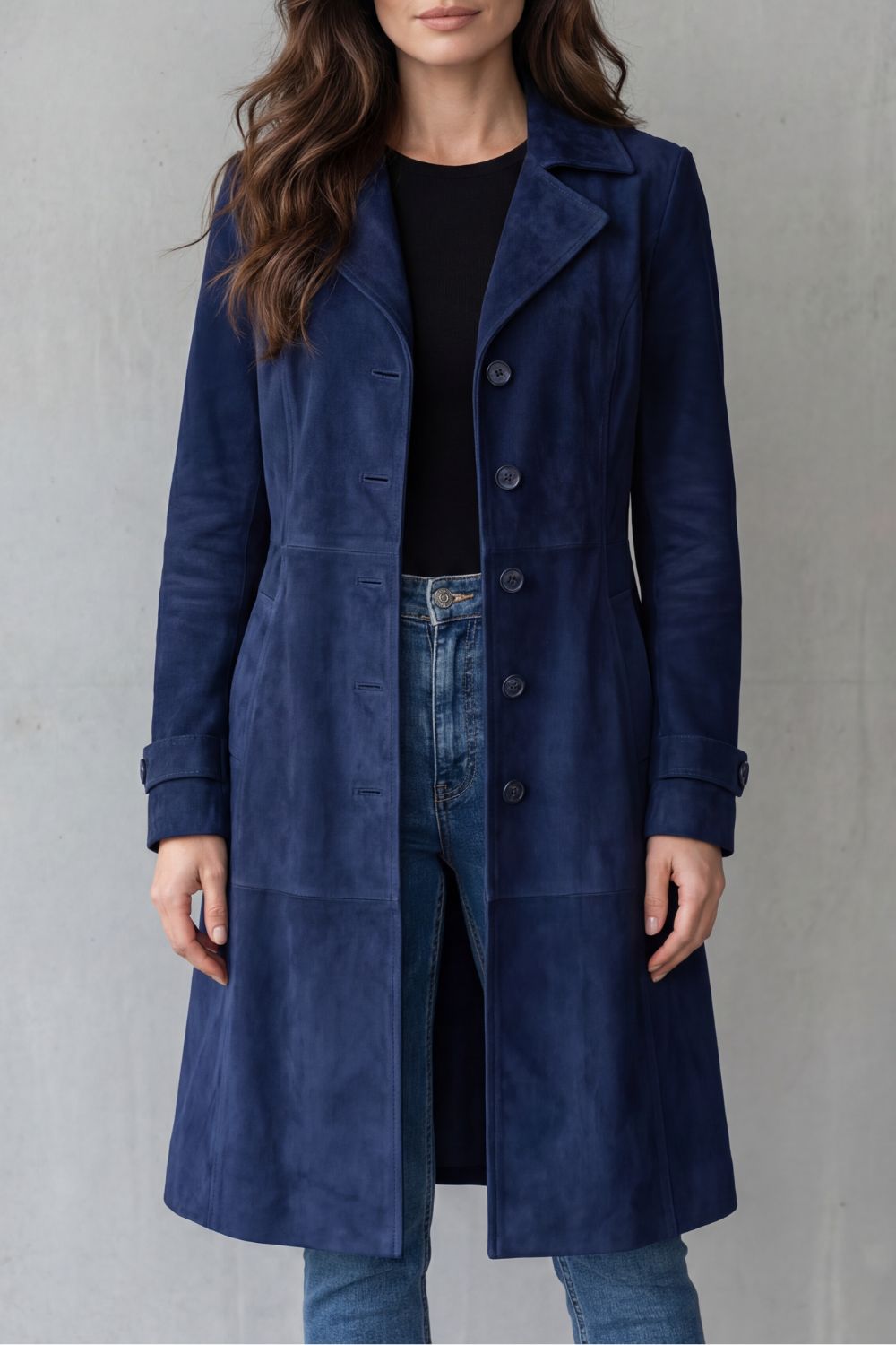 Marloe Suede Longline Coat - Navy