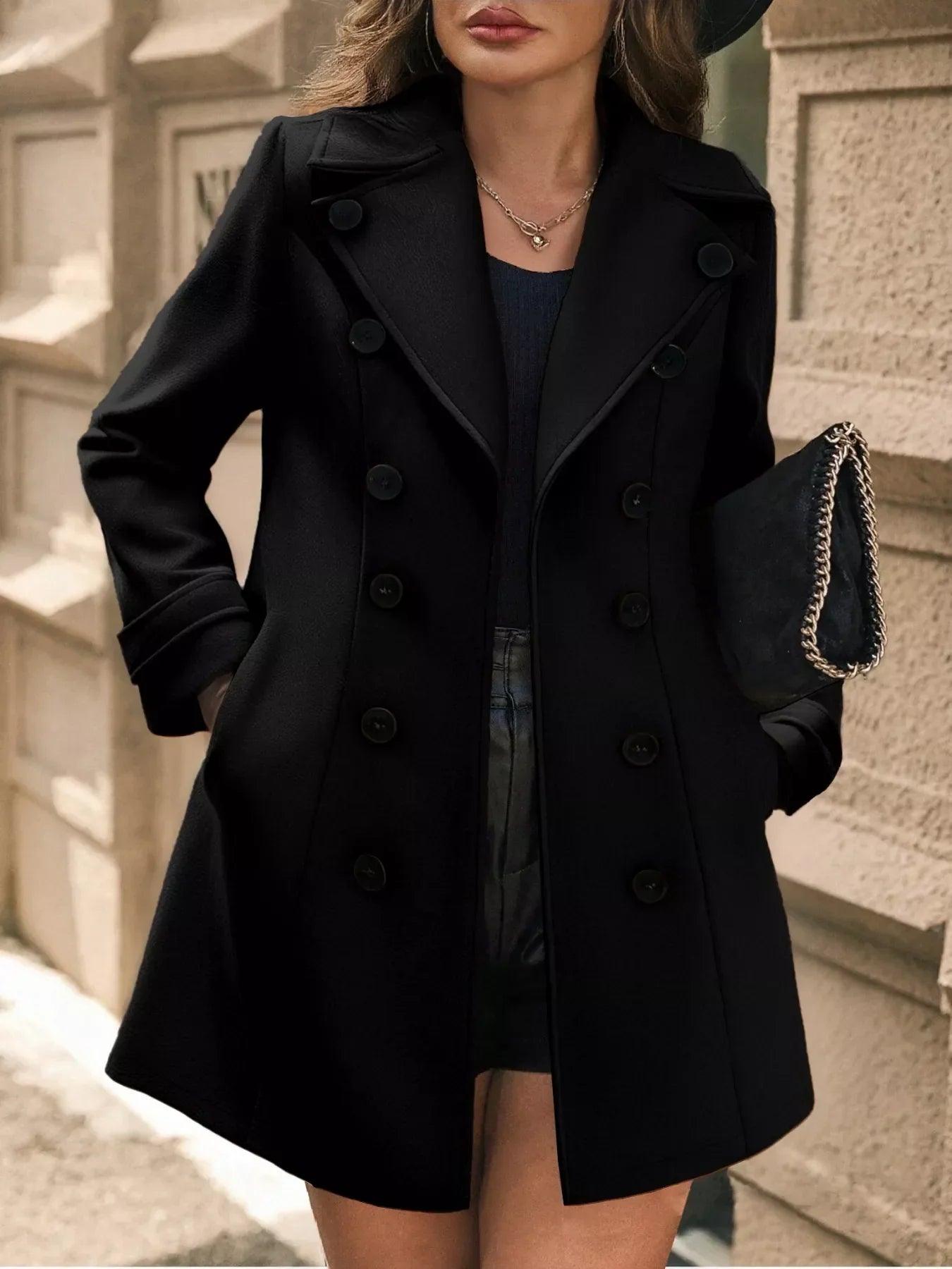 Sophe Double Breasted Tailored Long Coat - Black