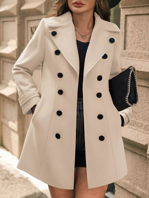 Sophe Double Breasted Tailored Long Coat - Creme