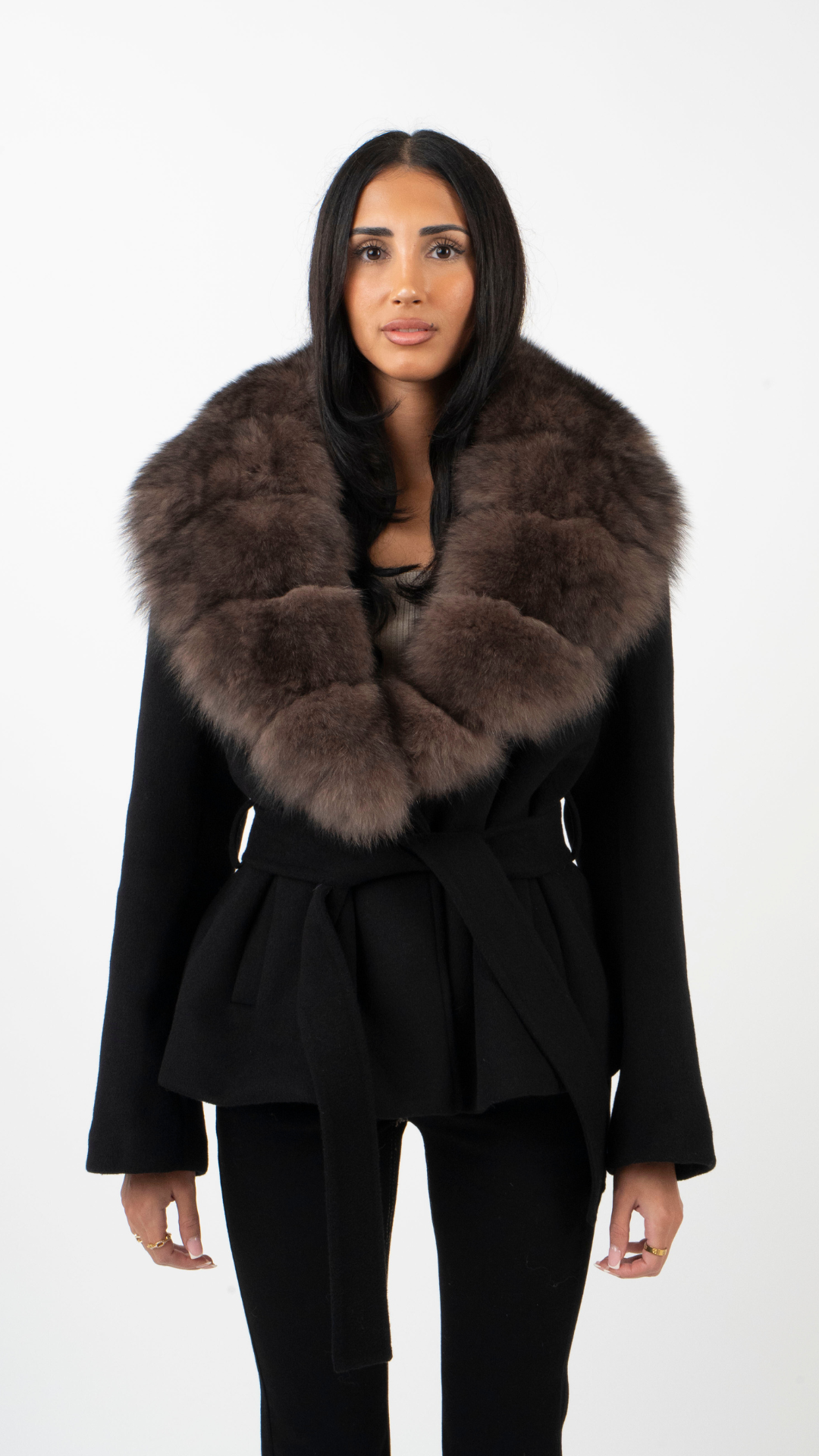 Amelia Faux Fur Oversized Collar Tailored Jacket - Black