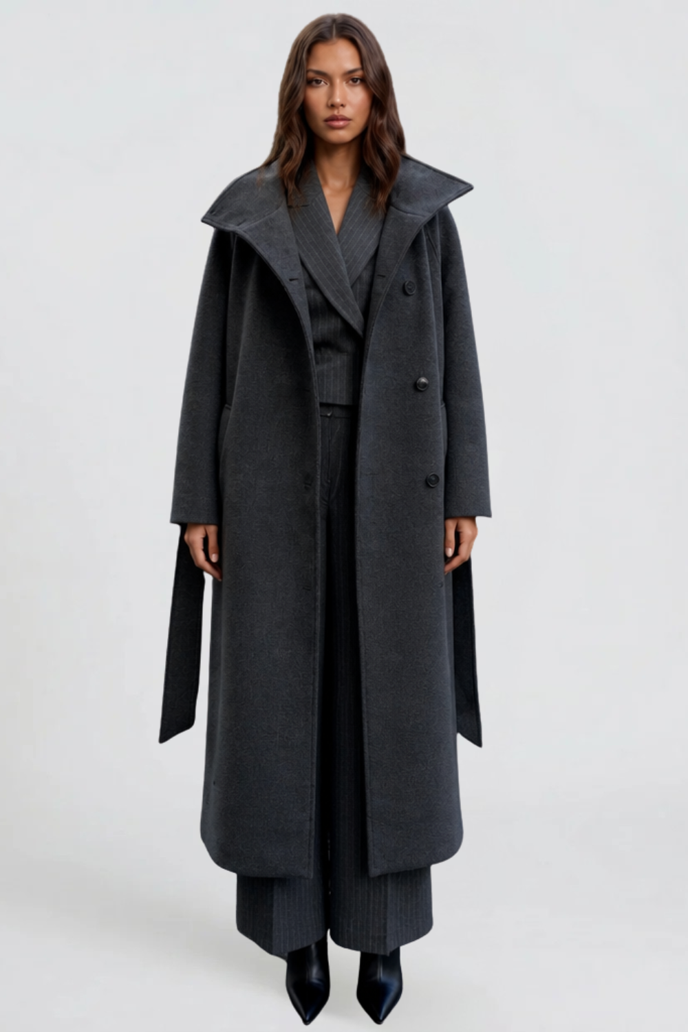 Audrey Belted Tailored Longline Wool Coat