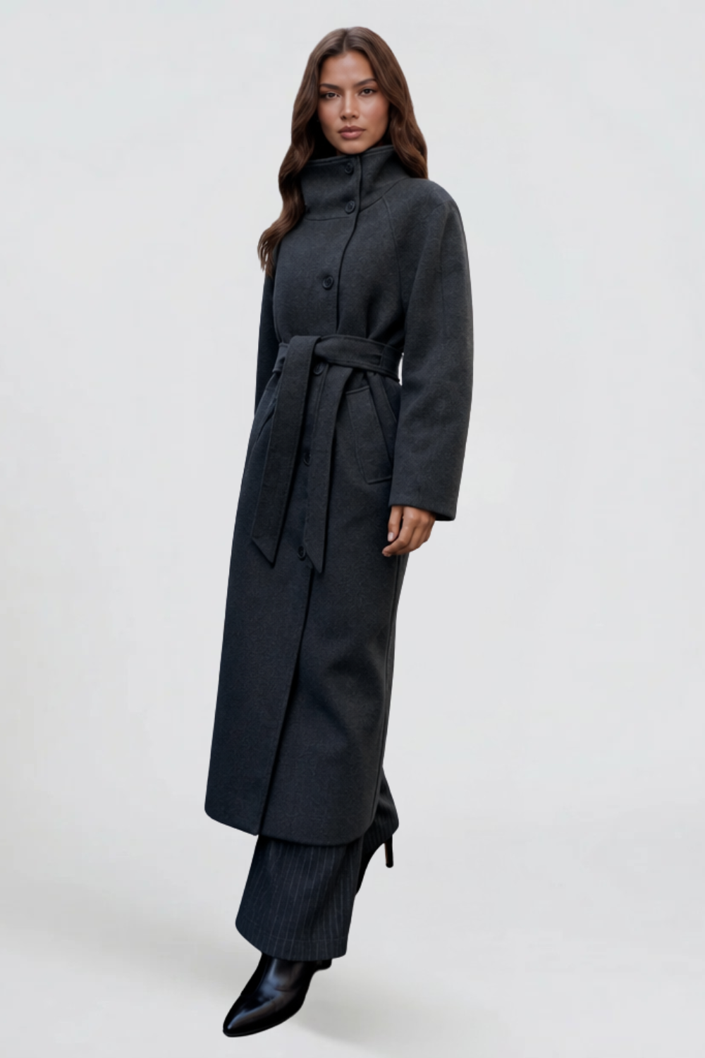 Audrey Belted Tailored Longline Wool Coat