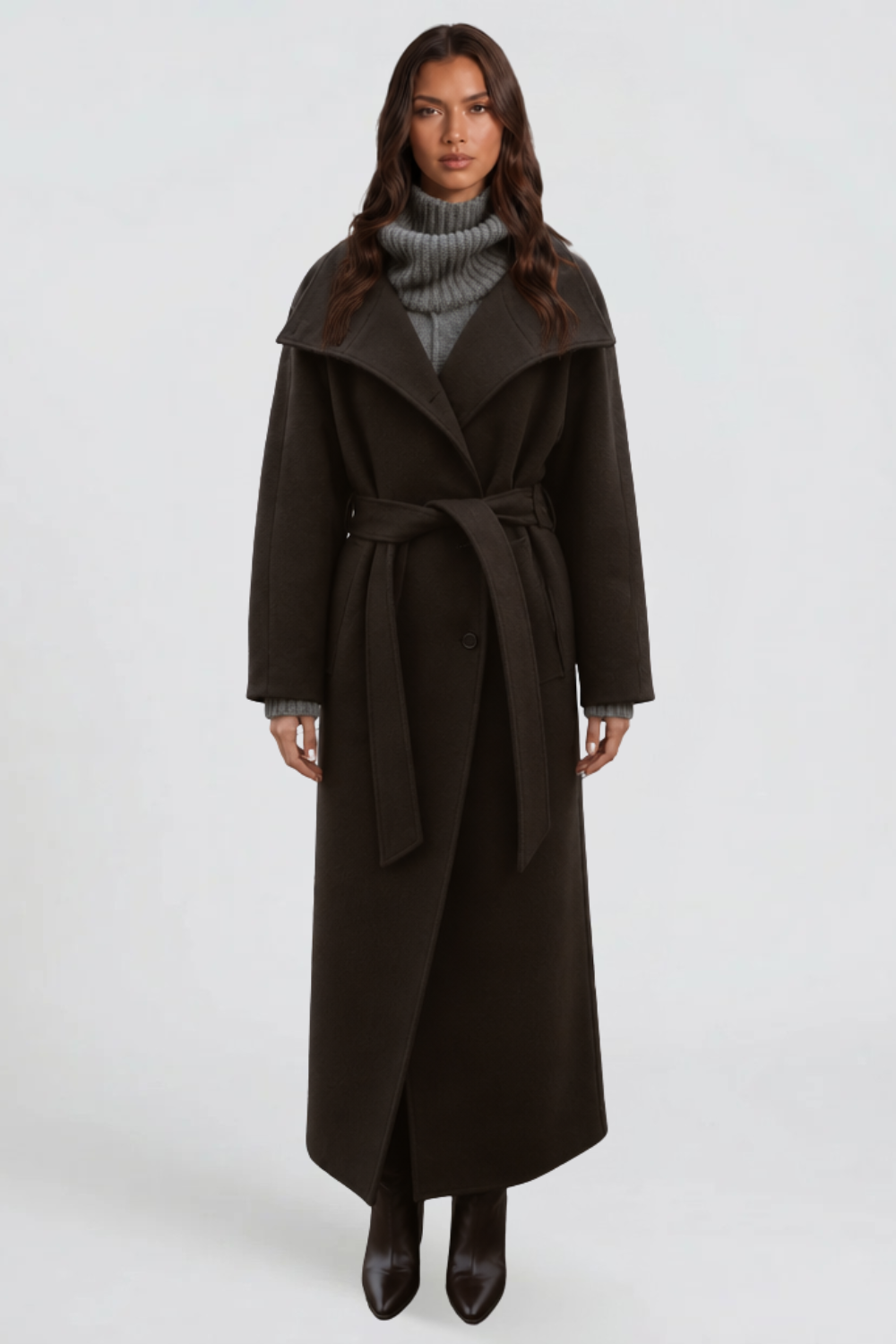 Audrey Belted Tailored Longline Wool Coat
