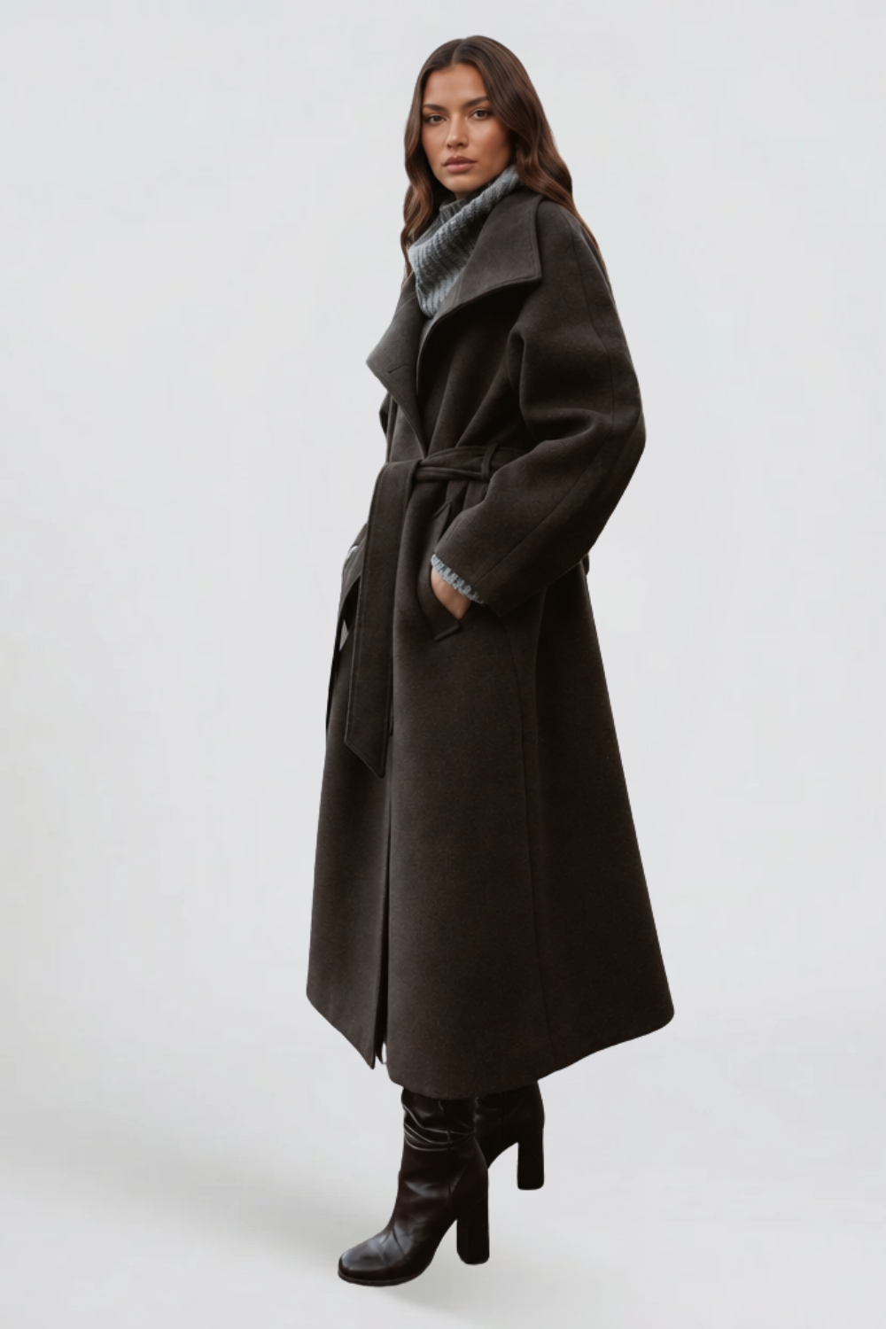 Audrey Belted Tailored Longline Wool Coat