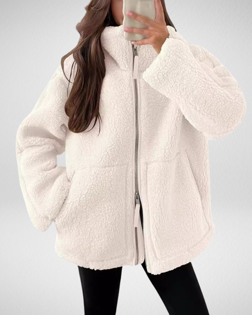 Bella Oversized Teddy Fleece Zip Up Jacket - White