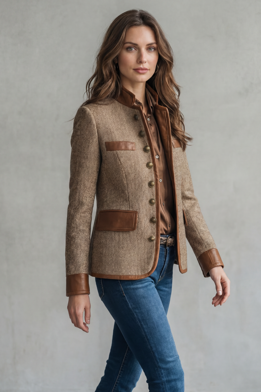 Brienne Contrast Leather Trim Tailored Blazer