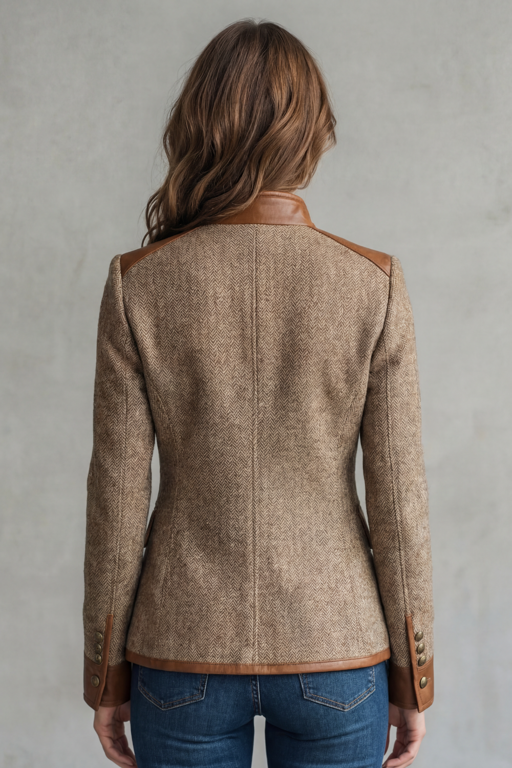 Brienne Contrast Leather Trim Tailored Blazer