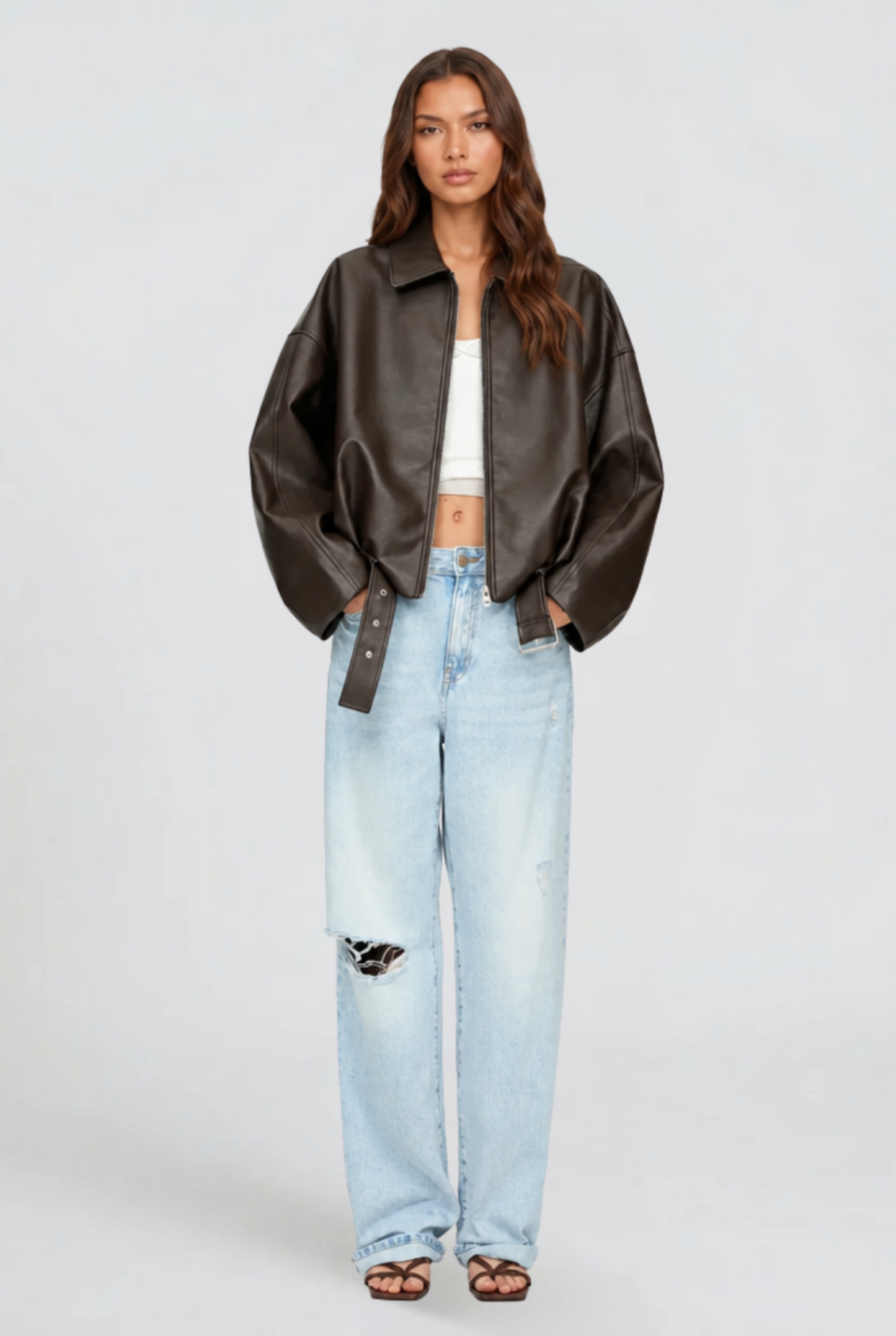 Brooke Oversized Belt Leather Jacket