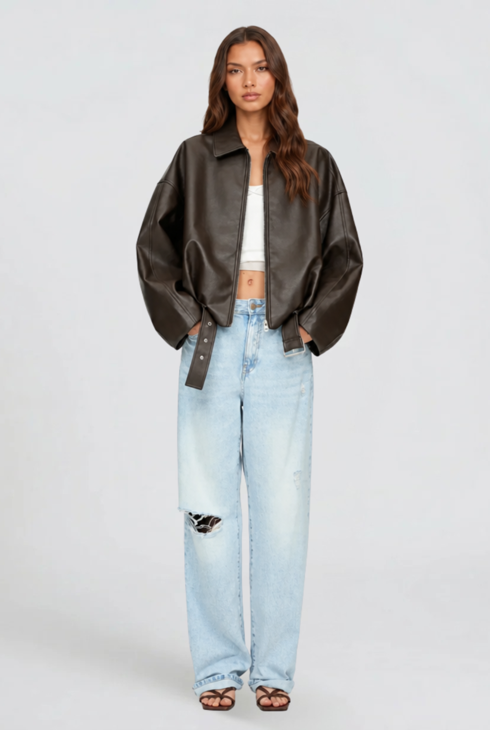 Brooke Oversized Belt Leather Jacket