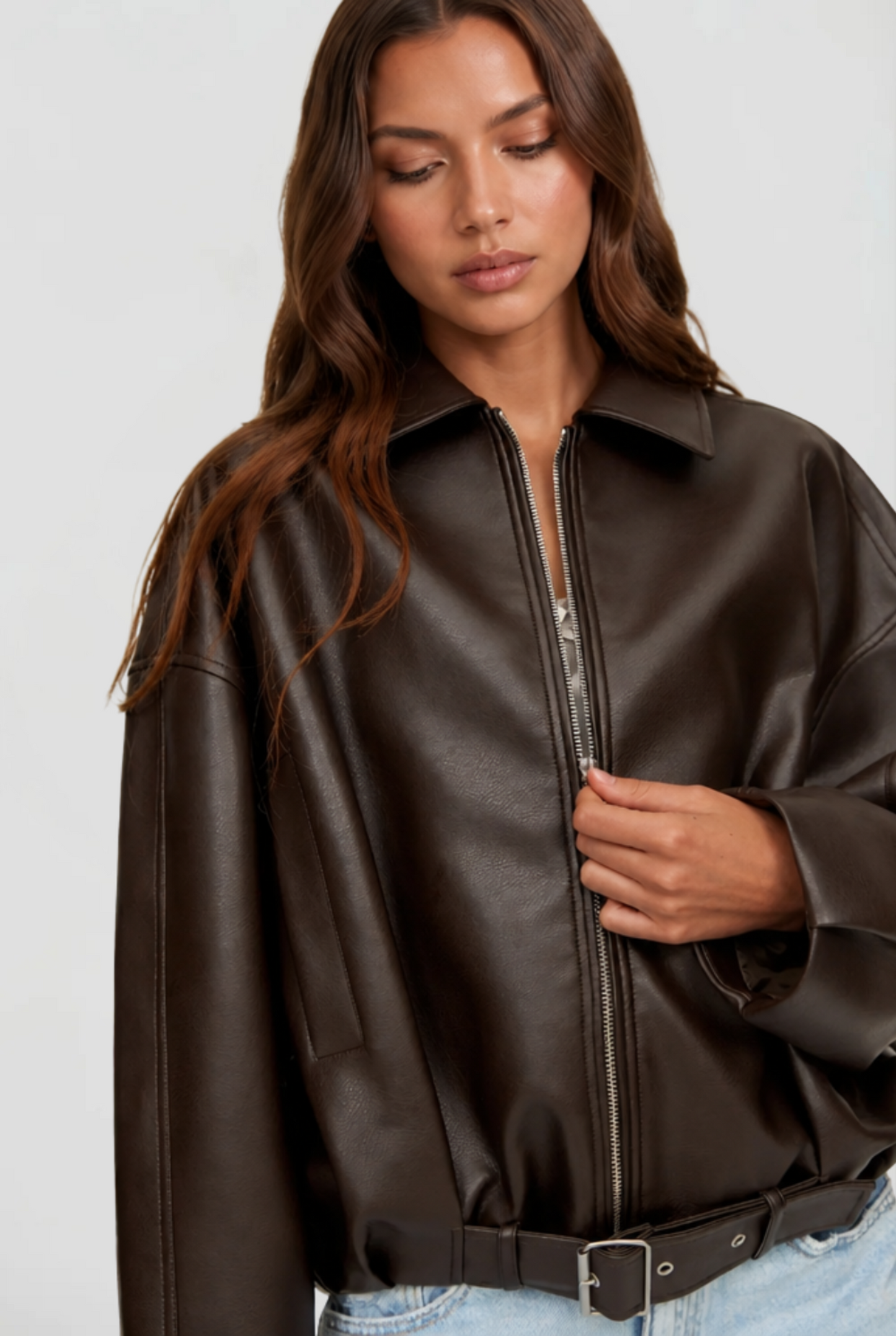 Brooke Oversized Belt Leather Jacket