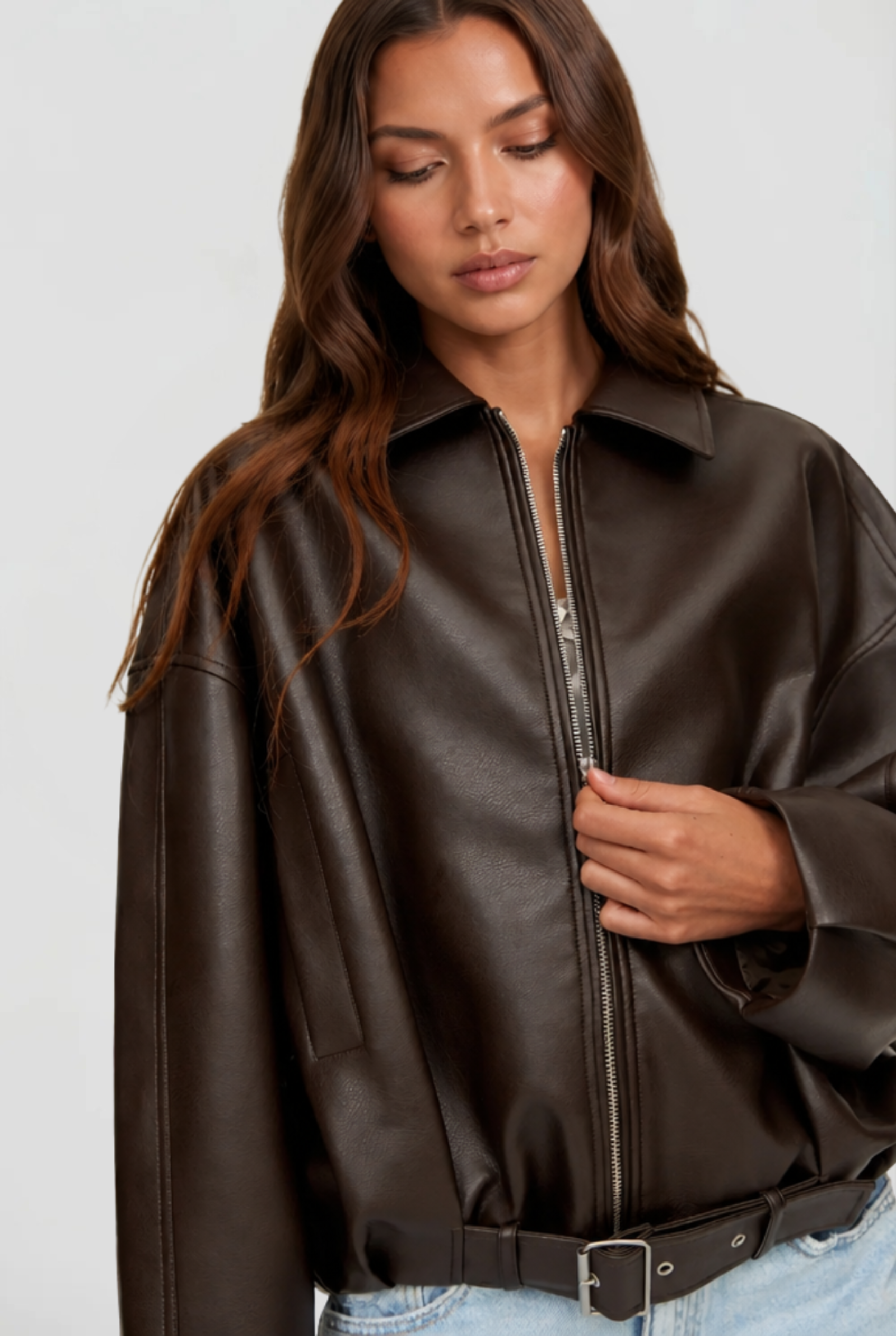 Brooke Oversized Belt Leather Jacket