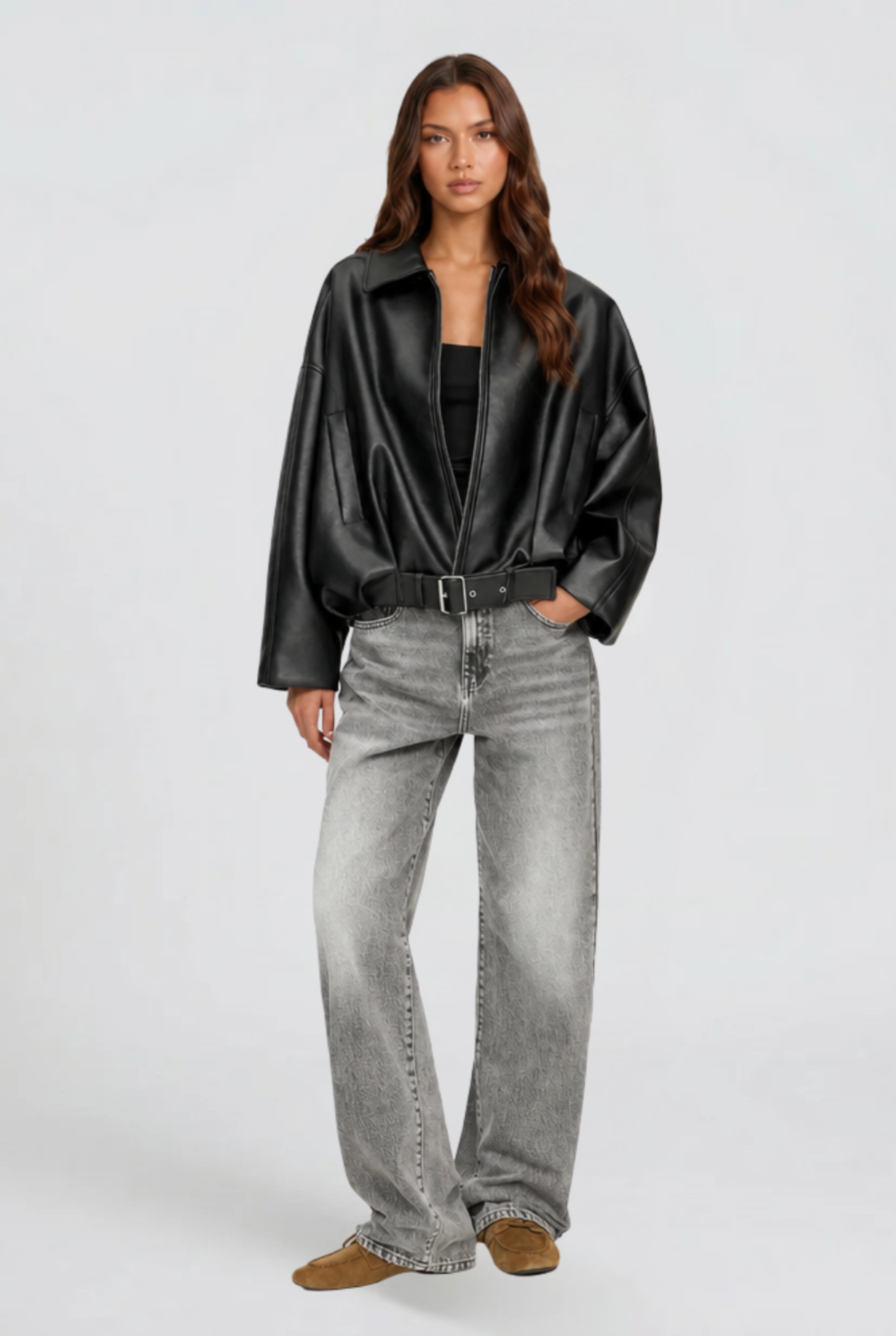 Brooke Oversized Belt Leather Jacket