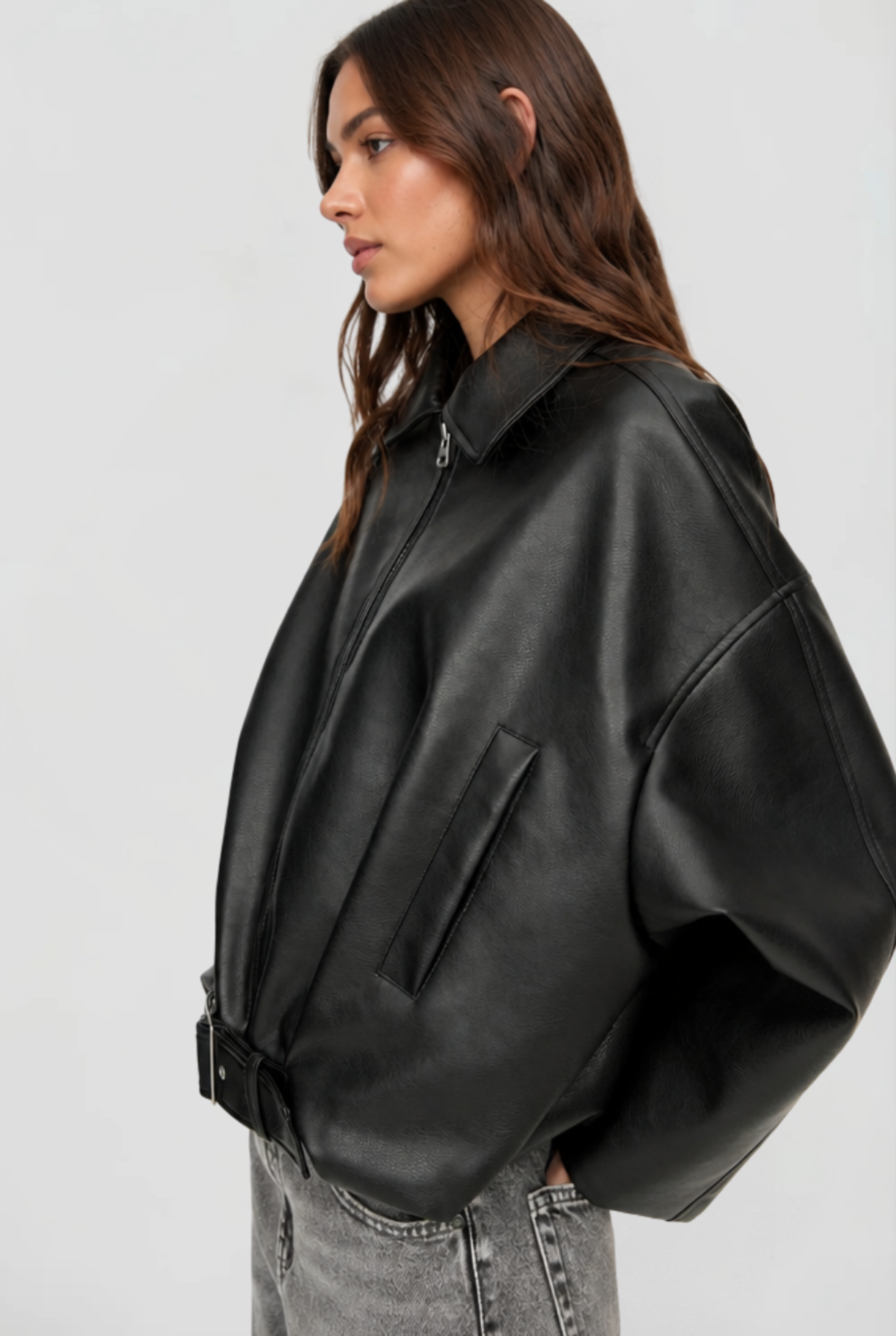 Brooke Oversized Belt Leather Jacket