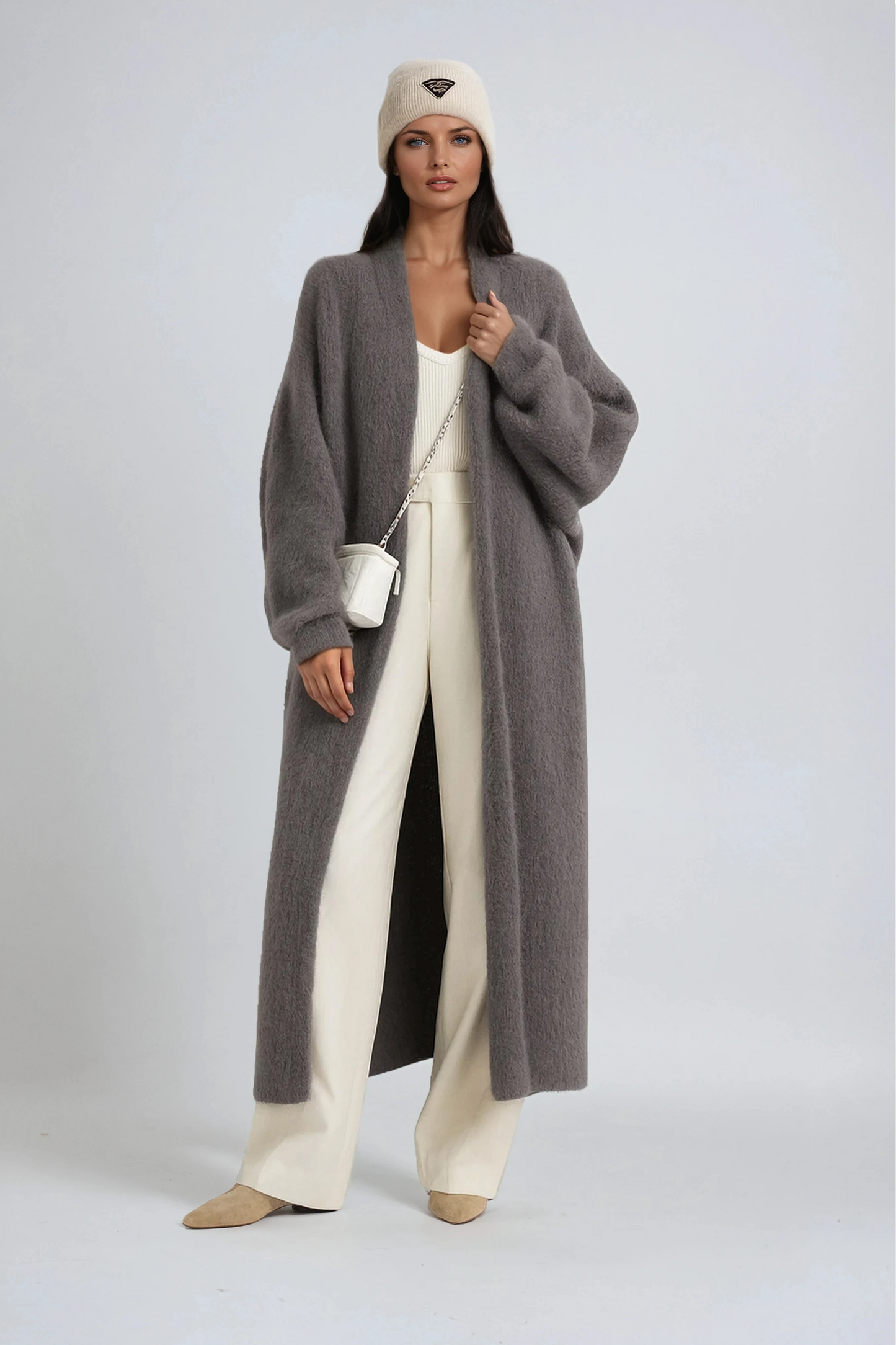 Hena Long Wool Cardigan Coat - Gray